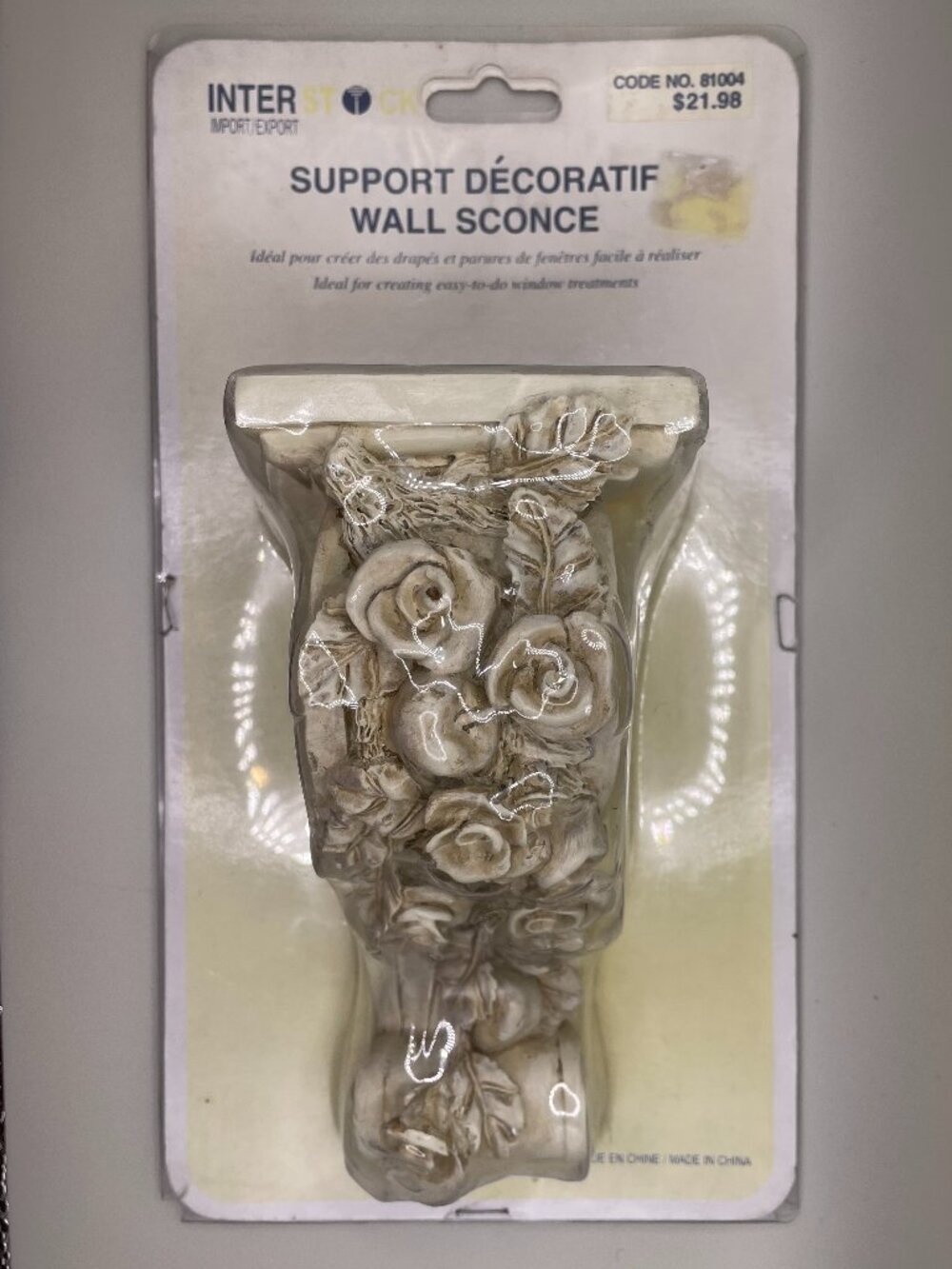 Vintage Intercraft Cream Resin Rose Wall Sconce Corbel Bracket New NIP